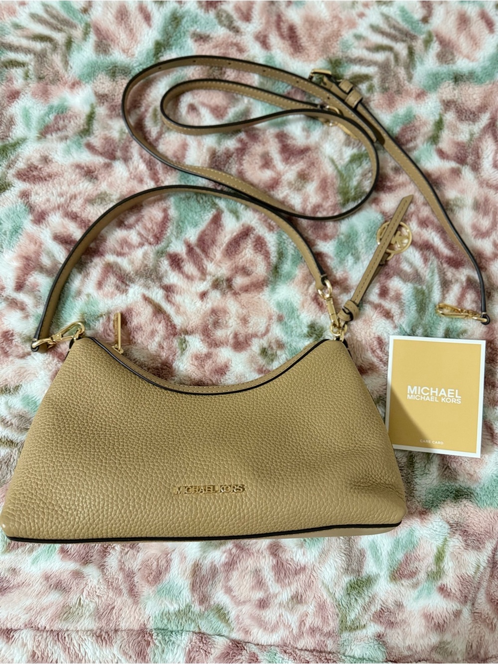 Michael Kors Pebbled Leather Crossbody in Camel Tan with Gold Hardware